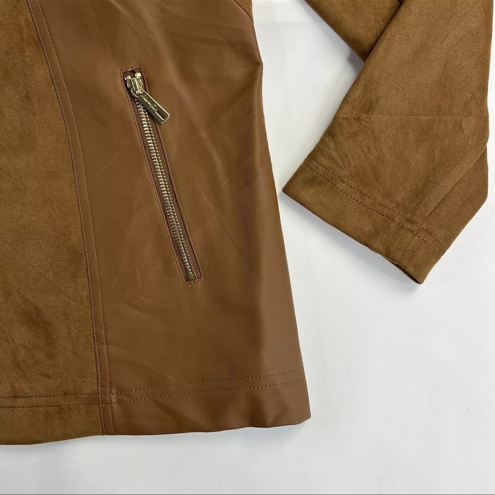 Kenneth Cole Women’s Tobacco Brown Faux Leather Suede Jacket Full Zip Size Small - Picture 5 of 8